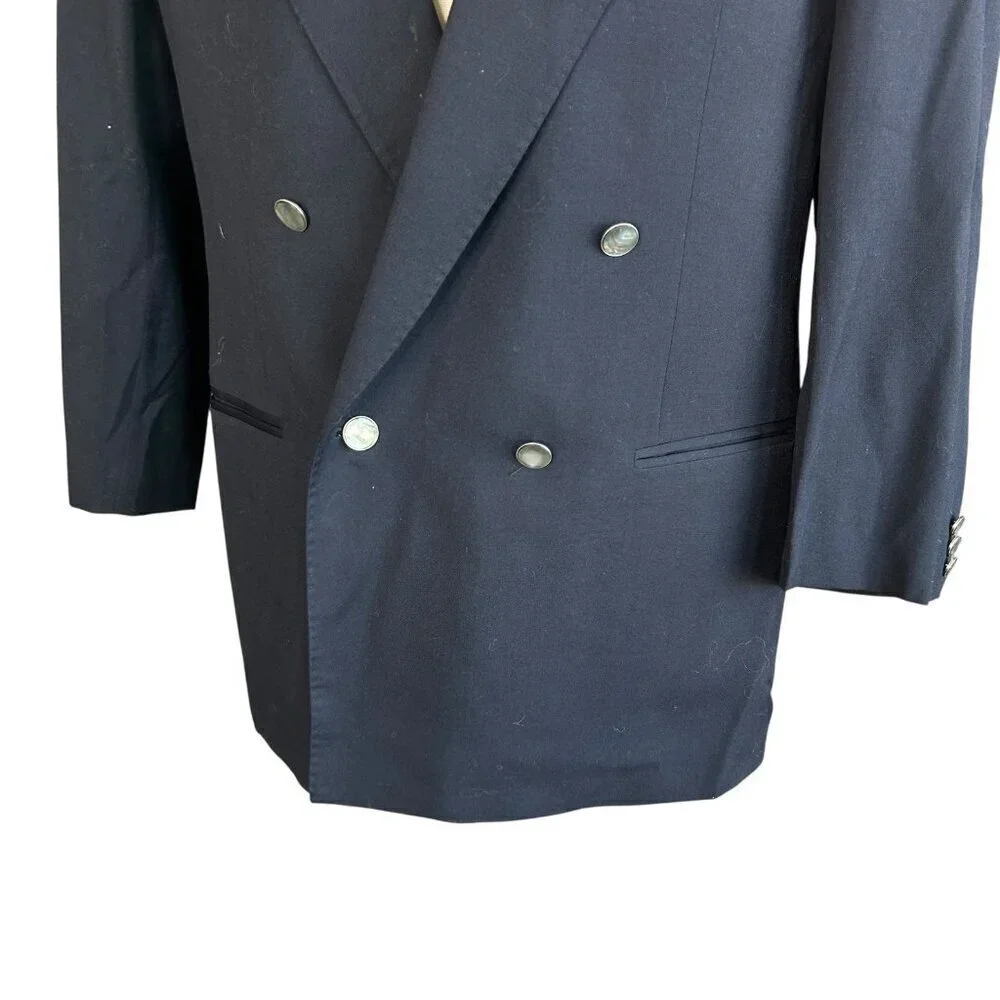 Ted Lapidus Vintage Midnight Navy Blue Double Breasted Sports Coat Blazer  40R